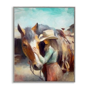 Stupell Industries Cowgirl Petting Horse Black Framed Giclee Art - 1 of 4