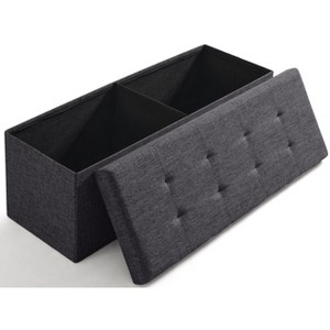 Ornavo Home Foldable Tufted Linen 43" Inch Long Bench Storage Ottoman - 1 of 4