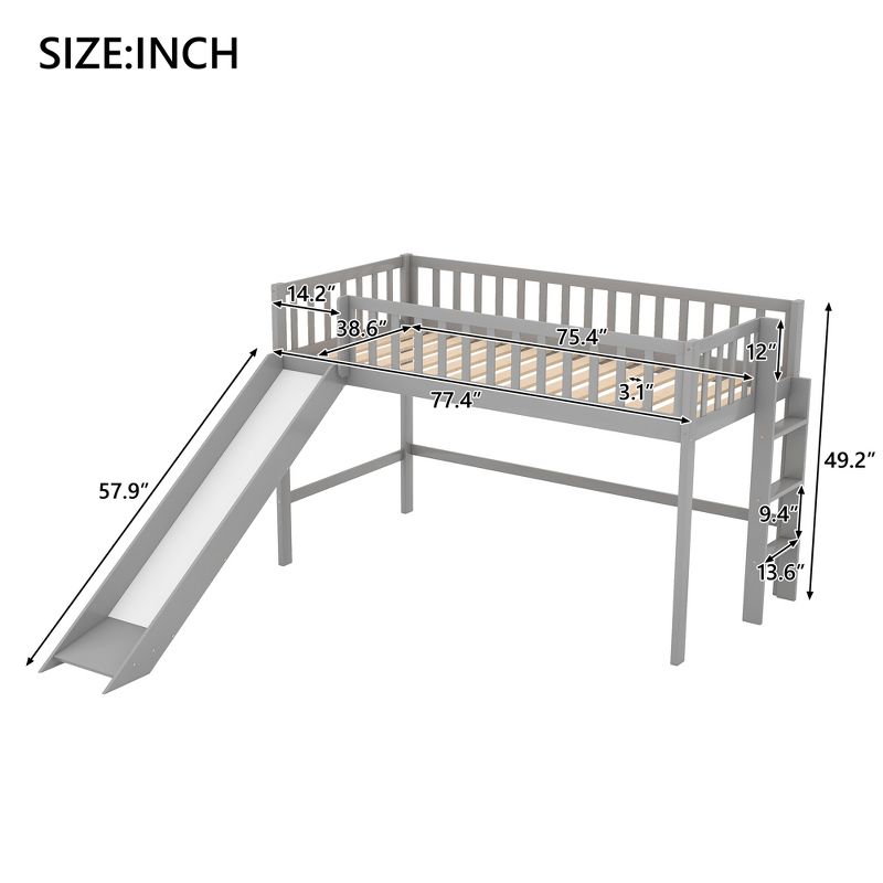 Twin Size Loft Bed with Ladder and Slide-ModernLuxe, 3 of 8