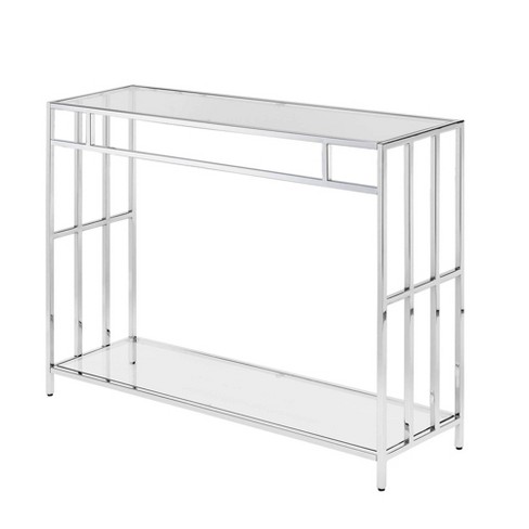Mission Glass Console Table Chrome, Chrome Glass Console Table