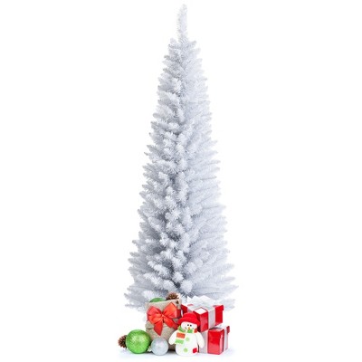 Costway 6ft Unlit Artificial Slim Pencil Christmas Tree with Metal Stand White