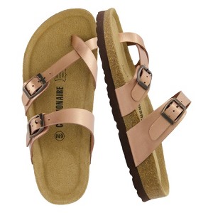 CUSHIONAIRE Luna Cork Footbed Women's Sandals-Comfortable Slip-On Slides with Adjustable Straps & Memory Foam|Beach Essential Summer Sandals for Women - 1 of 4