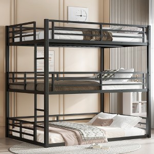 Full Over Full Over Full Bunk Bed with Safety Guardrails - 1 of 4