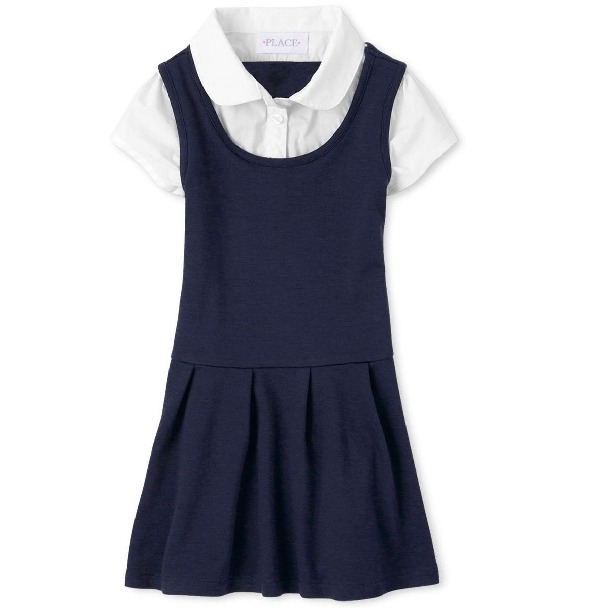 The Children's Place Girls Uniform Short Sleeve Ponte Knit 2 In 1 Dress - thumbnail 2