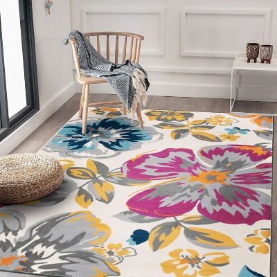 Elegant Floral Motif 5' x 7' Multicolor Synthetic Area Rug