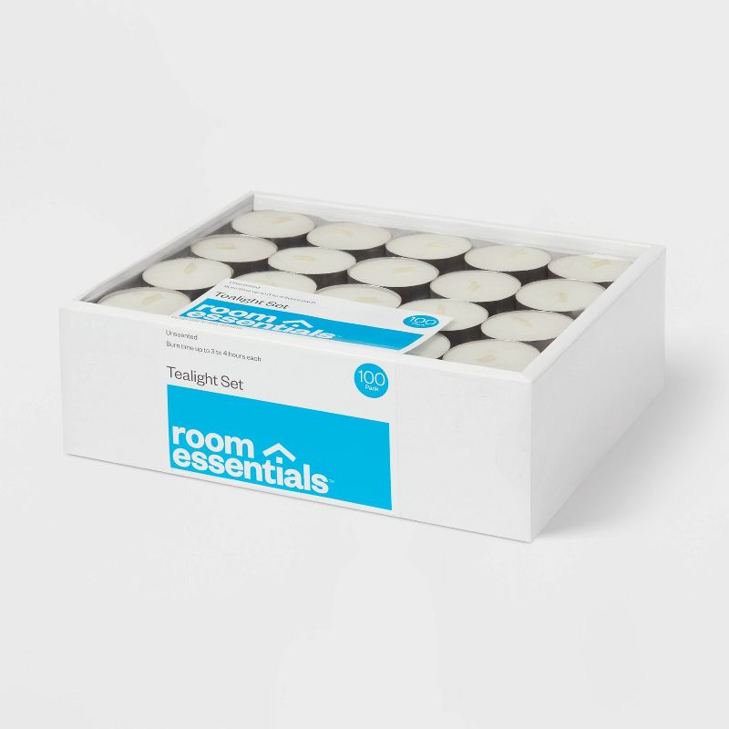 100ct Unscented Tea Lights Candle White - Room Essentials&#8482;, 1 of 5