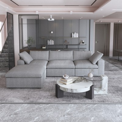 WJShome 4Piece Sectional Sofa Couch,120.45" Down Filled Cloud Modular Couch with Storage Ottoman