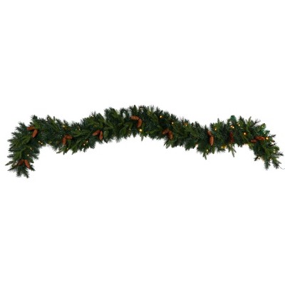 Nearly Natural 9-ft Mixed Pines and Pinecones Extra Wide Artificial Christmas Garland with 286 Bendable Branches and 70 Warm White LED Lights