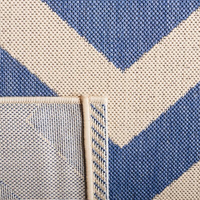 Blue and Beige Chevron Square Indoor/Outdoor Rug