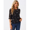 INSPIRE CHIC Women's Round Neck Ruffle 3/4 Sleeve Floral Print Chiffon Blouse - 3 of 4