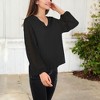 Anna-Kaci Women's Sheer Sleeve V-Neck Blouse with Delicate Dot Embroidery for Casual Looks - 3 of 3