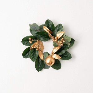 13"H Sullivans Gold Berry Leaf Christmas Mini Wreath, Green - 1 of 3