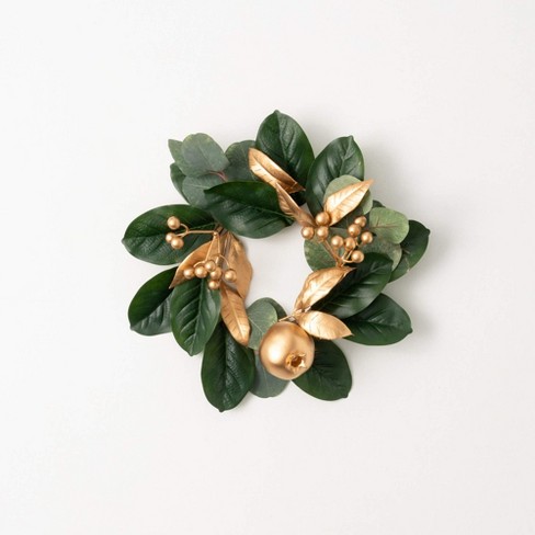 13"H Sullivans Gold Berry Leaf Christmas Mini Wreath, Green - image 1 of 3