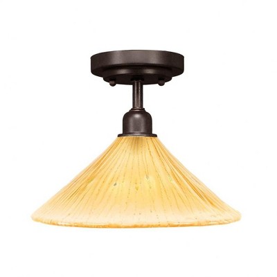 Toltec Lighting Vintage 1 - Light Flush Mount in  Dark Granite with 12" Amber Crystal Shade