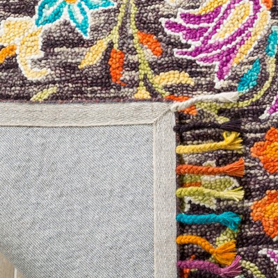 Handmade Black and Purple Floral Wool Area Rug