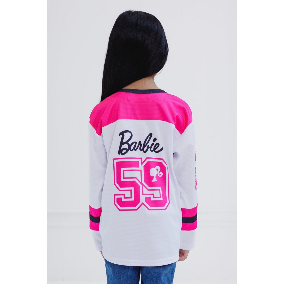 Barbie Girls Mesh Hockey Jersey Long Sleeve T-Shirt Little Kid to Big - thumbnail 3