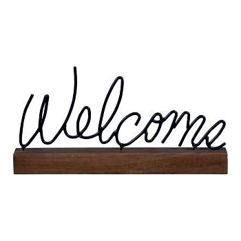 "Welcome" Wire Metal and Wood Decorative Table Top Sign - Foreside Home & Garden