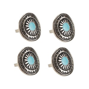 Design Imports Turquoise Sun Napkin Ring Set/4 - 1 of 4