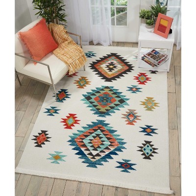 Tribal Diamond Medallion 5'3" x 7'6" White Synthetic Area Rug