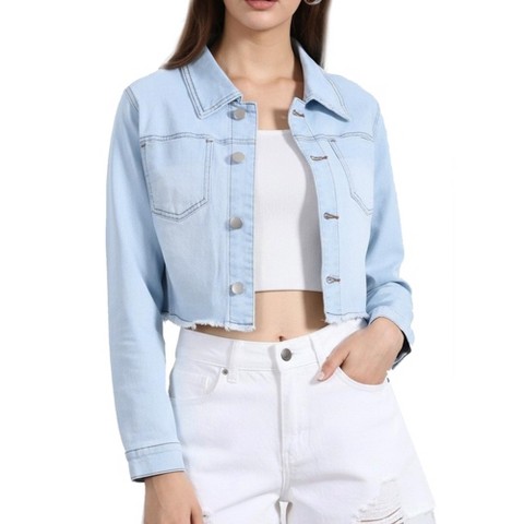 Женские куртки Allegra K Women's Turn Down Frayed Button Down Washed Cropped Denim Jacket Medium Red