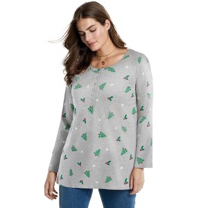 Woman Within Perfect Printed Long-Sleeve Henley Tee - 1 of 2