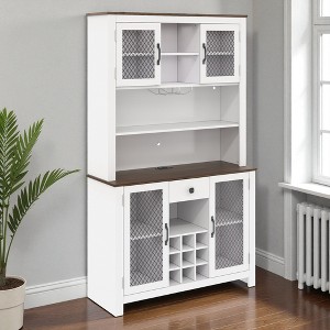 Mshliw 70.9" Rustic Kitchen Pantry Storage Cabinet with Hutch, Wine Rack & Adjustable Shelves, Farmhouse Buffet Cabinet for Dining Room - 1 of 4
