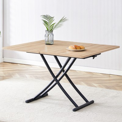 LIVAREEmlen Modern Minimalist Multifunctional Lift Table with 0.8'' Tabletop and Black Metal Legs Dressing Table Coffee Table Dining Table Office Desk