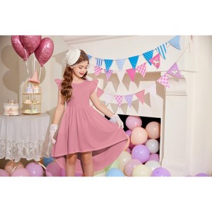 Arshiner Girls Summer Dress Tween Flutter Sleeve High Low Formal Dresses for Wedding Party with Pocket Grey Purple 8 Years
