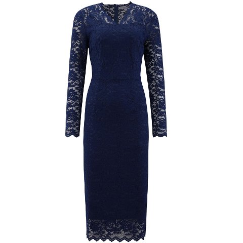 Женские платья INSPIRE CHIC Women's Floral Lace V Neck Long Sleeve Cocktail Wedding Bodycon Dress Dark Blue Medium