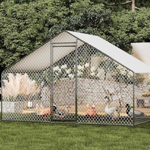 COZONY Large Walk-In Chicken Coop with Run, Outdoor Metal Poultry Cage with Cover for Yard, Secure Chicken Run for Chickens, Ducks & Birds - 1 of 4