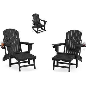coucheta Adirondack Outdoor Rocking Chairs Set of 2, Folding Rocker Chair With Two Cup Holders, HDPE All Weather Rocking Chair for Patio, Deck, Black - 1 of 4