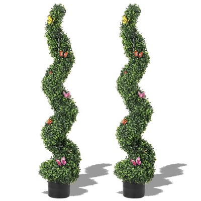 2Pcs 4 FT Artificial Boxwood Spiral Topiary Trees, Artificial Plants Outdoor with Simulation Decor, Evergreen Faux Tree