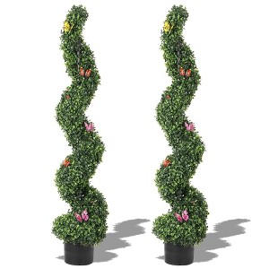 2Pcs 4 FT Artificial Boxwood Spiral Topiary Trees, Artificial Plants Outdoor with Simulation Decor, Evergreen Faux Tree - 1 of 3