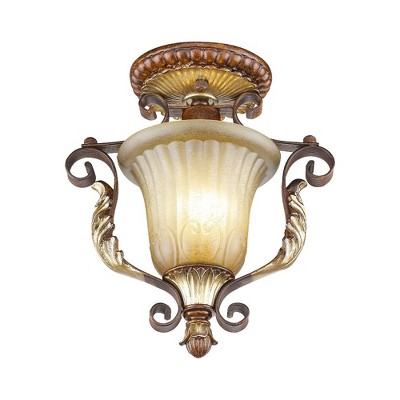 Verona Bronze and Gold Leaf Rustic Glass Semi-Flush Mount