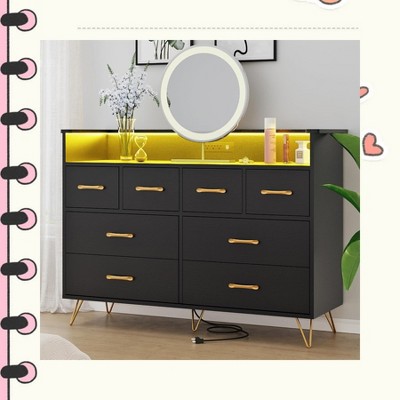 Garvee 8 Drawer Dresser with LED Lights & Charging Station - Modern Storage Organizer for Bedroom