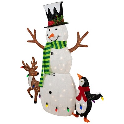 3D Lighted Snowman, Penguin, and Deer Outdoor Christmas Decoration - 48" - Warm White LED