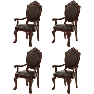 ORRD Dining Chairs Set of 2 – Antique Leather Dining Chairs with Solid Wood Legs & Rivet Decor, for Kitchen, Bedroom, Living Room (Brown Armless) - 1 of 4