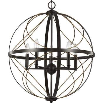 Progress Lighting Brandywine 5-Light Pendant, Antique Bronze, Open-Cage Design, Steel Material, Incandescent