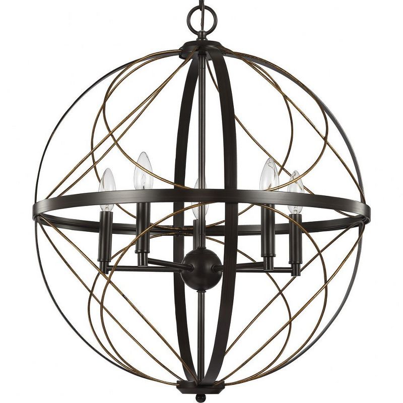 Progress Lighting Brandywine 5-Light Pendant, Antique Bronze, Open-Cage Design, Steel Material, Incandescent, 1 of 5