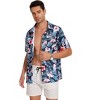 Hawaiian Floral Print Linen Button Down Shirt for Casual Beach Wear - 4 of 4