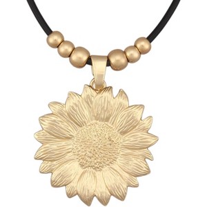 Leather and Wood Necklace Chunky Circle Pendant Boho Jewelry for Women - 1 of 4