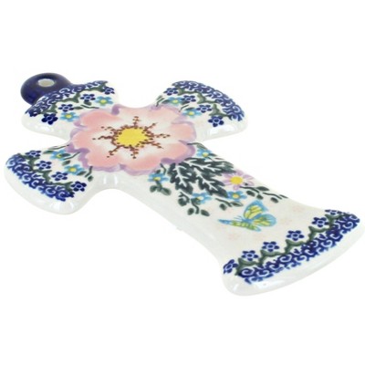 Blue Rose Polish Pottery Apple Blossom Cross