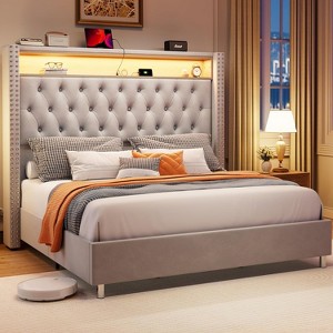 LED Frame with 53.2" Storage Headboard,USB Ports,No Box Spring Needed - 1 of 4