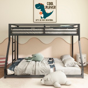 Gulches Sturdy Twin Bunk Bed Metal Black for Kids and Adult, Low Profile Twin over Full Bunk Bed with Ladder,Guardrails, Easy Climb, Beds for Bedroom - 1 of 4