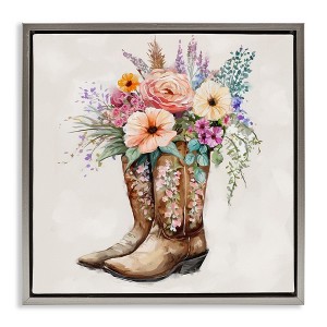 Stupell Industries Country Cowboy Boots Bouquet Floating Frame Canvas Art, Gray, 25" x 25" - 1 of 4