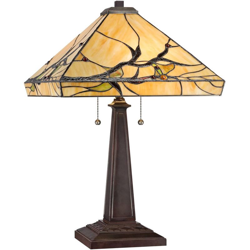 Robert Louis Tiffany Budding Branch Mission Table Lamp 24" High Bronze Art Glass Square Shade for Bedroom Living Room Bedside Nightstand Office Family, 1 of 7