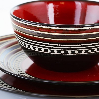 Red and Black Ceramic 16-Piece Dinnerware Set