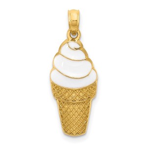 Black Bow Jewelry 14k Yellow Gold and Enamel Vanilla Ice Cream Cone Pendant - 1 of 4