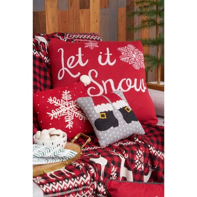 Santa Boots Gray and Red Cotton Holiday Throw Pillow