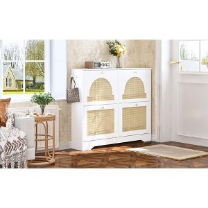 NicBex Shoe Cabinet with 4 Rattan Doors and 2 Silvery Hooks,Freestanding Shoe Organizer with 4 Flip Drawers for Hallway,Entryway - 1 of 4